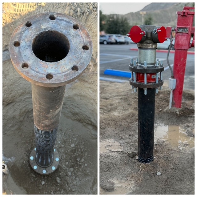 Close-up of Steel Pipe with Flange Prepared and Installed for Fire Protection System